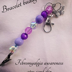 ATM-kaartclip, kaartclip lange spijker, gecharmeerde sleutelhanger, kaartgrijper alles-in-één, armbandhulp, fibromyalgie-bewustzijnsclip
