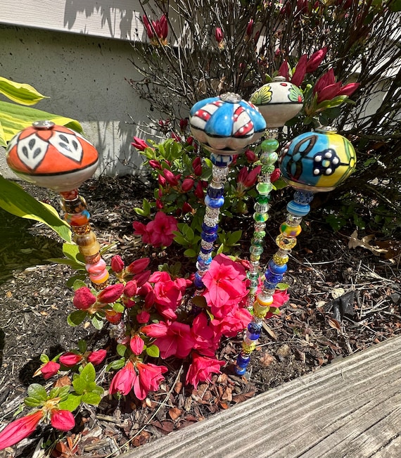 Garden fairy wands , garden decoration  Hand-Painted Opal Garden Fairy Wand – Magical Plant Stake or Garden Decor 14 inch