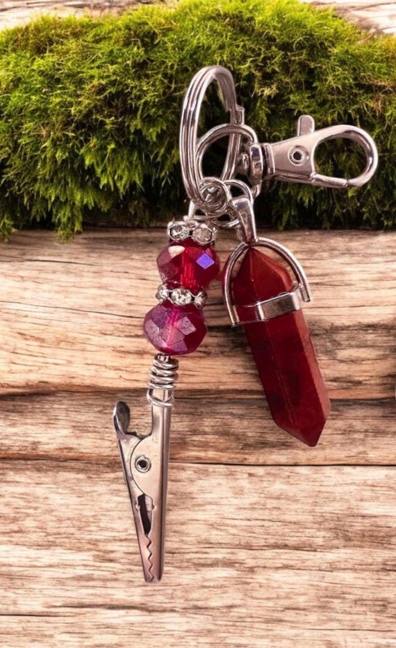 ATM Card Clip red Crystal ,  Helper Keychain | Long Nail Debit Card Grabber | Red Gemstone Key Ring | Purse Charm | Gift for Her Mini size