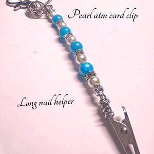 ATM-kaartclip, kaartclip lange spijker, sleutelhanger met charm, alles-in-één kaartgrijper, armbandhulp, parel