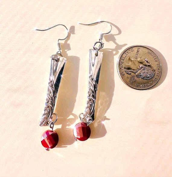 Vintage silverware handmade earrings , drop earrings crystal  unique handmade spoon jewelry