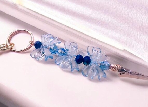 Atm card clip, long nail helper, Blue Bow Acylic and, crystal wire wrapped alligator clip smoker gift