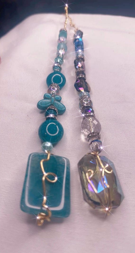 Set 2 garden fairy wands bendable wire wrapped crystal , gemstone. plant sticks, plant bling 12”