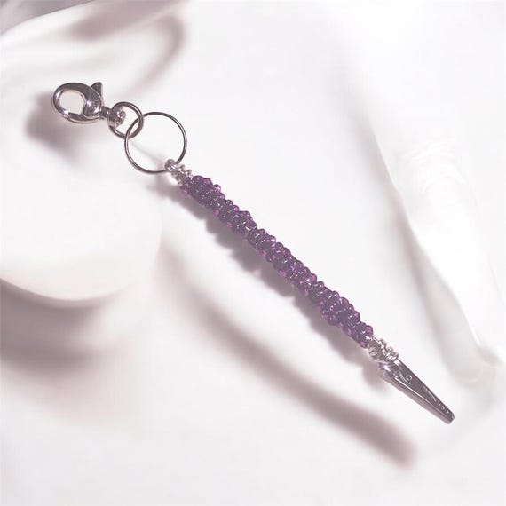 Atm card clip, Bracelet Buddy , long nail helper, debit card Grabber, Amathyst purple  Japanese  seed glass Beaded