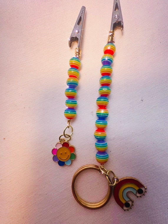 Atm card clips LGBDQ rainbow crystal card clip , debit helper, long nail helper, rainbow charm, bracelet buddy pride clip
