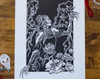 Dread in Bloom 13”x19” Critical Role Laudna Linocut print