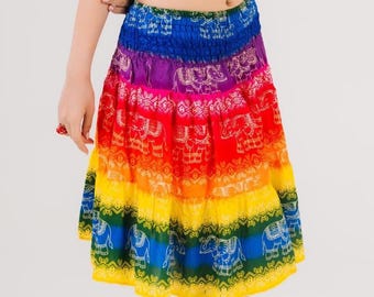 Minijupe arc-en-ciel : jupe évasée festival bohème taille haute