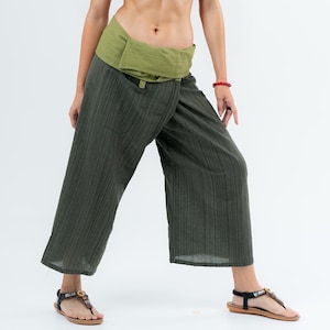 Thai Fisherman Pants – Boho Unisex Wrap Pants, Handmade Wide Leg Trousers for Yoga, Massage, Retreats, Travel, Men & Women, Hippie Style