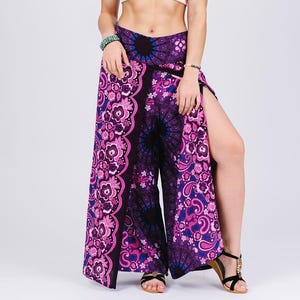 Boho Elephant Palazzo Pants for Women – Wide Leg Cotton Trousers – Smocked Waist Festival Yoga Pants – Plus Size Bohemian Pants
