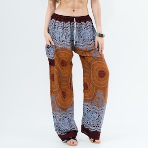 Harem Pants Women, Elephant Pants, Boho Lounge Pants, Drawstring Yoga Pants with Pockets, Loose Fit Rayon Trousers for Travel & Festivals