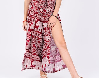 Boho Palazzo Pants: Wide Leg Rayon Trousers - Adjustable Waist
