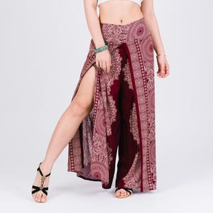 Bohemian Palazzo Pants for Women – Wide-Leg Cotton Trousers Flowy Smocked Waist Boho Pants for Beach, Yoga, and Festival Wear