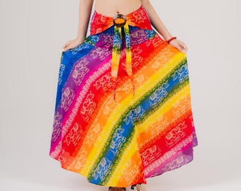 Boho Elephant Print Maxi Skirt: Convertible Rayon Dress