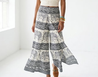White Elephant Palazzo Pants for Women, Boho Summer Yoga Trousers