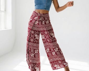 Red Elephant Trousers, Floaty Beach Pants, Hippie Summer Outfit, Boho
