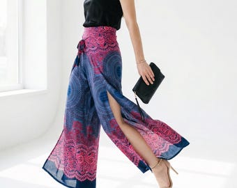 Night Sakura Palazzo Pants Breathable Summer Beach Party Look