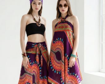 Purple Pink Mandala 2-Way Skirt Dress - Boho Convertible Maxi - Summer Outfit