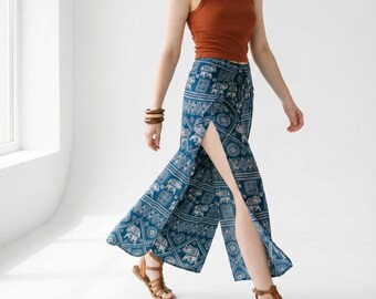 Green Elephant Palazzo Pants Breathable Summer Beach Party Look