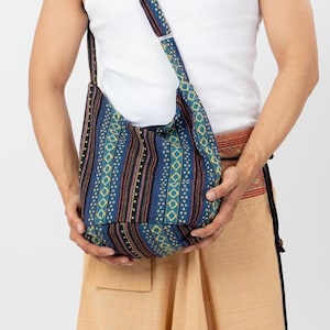 Boho Umhängetasche aus Baumwolle – Tribal Sling Bag mit Reißverschlusstasche – Verstellbarer Riemen für Frauen & Männer – Festival Hobo Satchel
