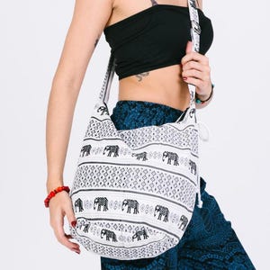 Hippie Cotton Crossbody Bag – Adjustable Strap Sling Bag – Boho Festival Shoulder Bag – Travel Messenger Bag Women Casual Purse
