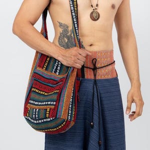 Bolso bandolera bohemio de algodón: bolso bandolera grande de viaje con cremallera