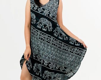 Boho Elephant Print Sleeveless Maxi Dress: Flowy Summer Sundress