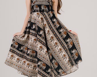 Boho Rayon Maxi Rock Kleid: Cabrio mit hoher Taille Boho-Stil