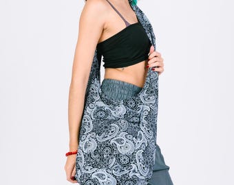 Bolsa tiracolo de algodão boho: bolsa tiracolo pavão preta