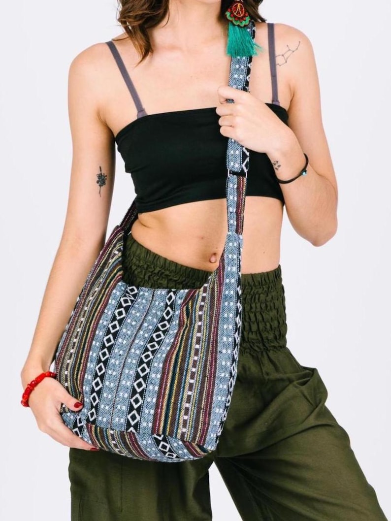 Handmade Cotton Boho Sling Bag: Ethnic Crossbody Travel Purse image 1