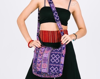 Tribe-Purple Hippie Bag – Handmade Boho Shoulder Purse, Casual Festival Satchel, Cotton Travel Sling, Gift for Women, Ethnic Crossbody
