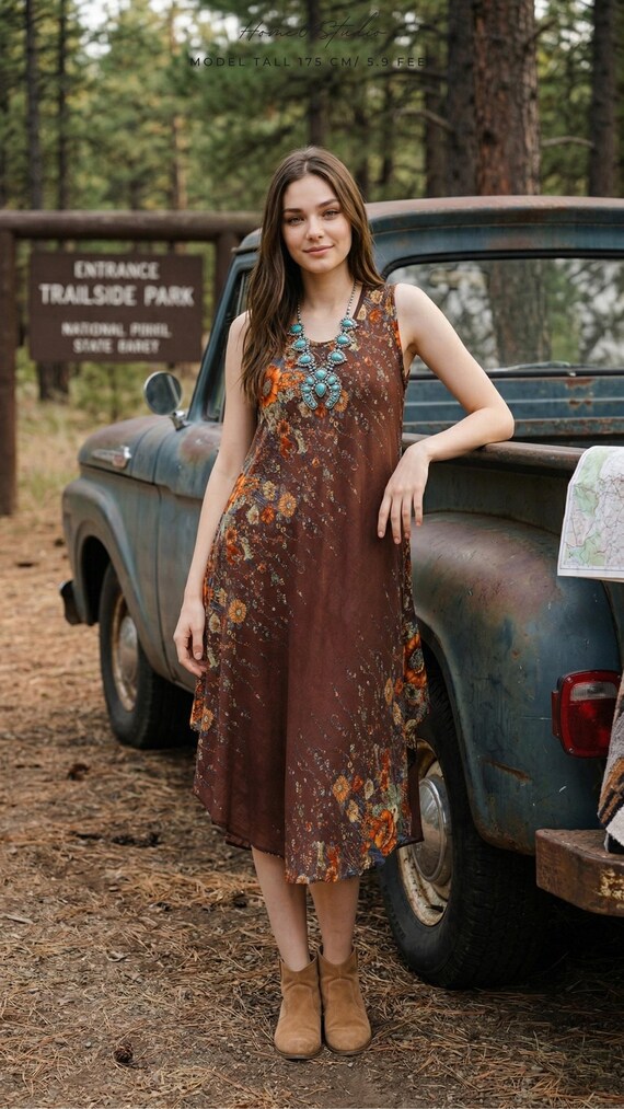 brown floral maternity dress Brown Floral Rayon Boho Maternity Dress for Summer Casual Wear