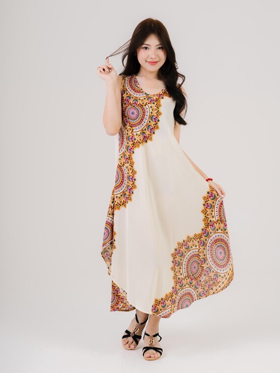 rainbow beach dress Bohemian Rainbow Tiered Maxi Dress | Flowy Boho Style in Rainbow | Women's Boho Fashion | M