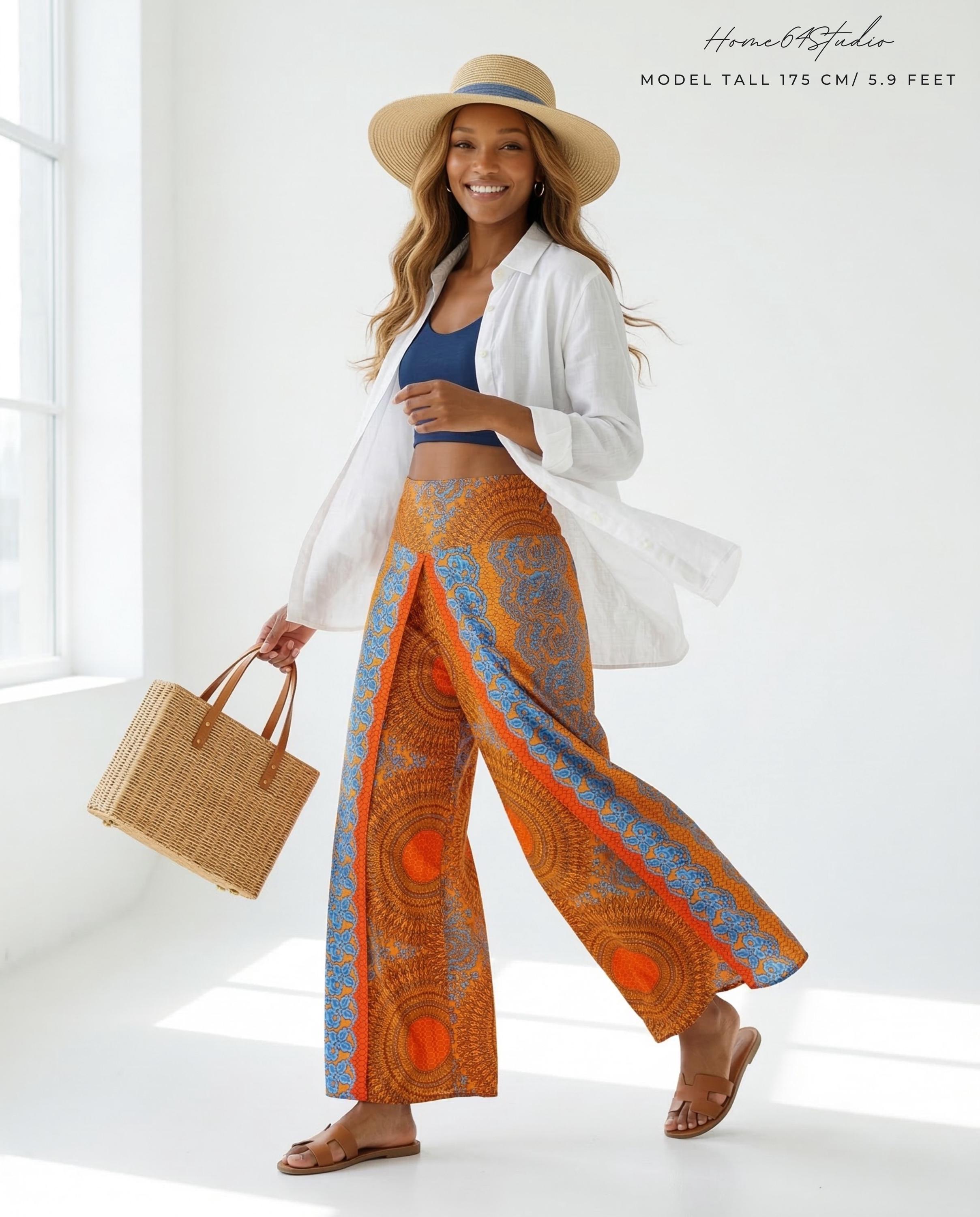 Orange Sunflower Palazzo Pants: Boho Wide Leg for Women Yoga