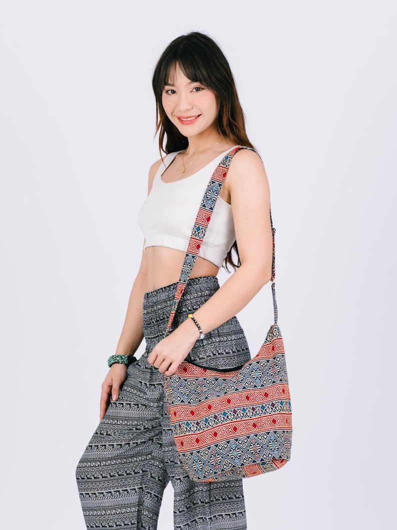 Handmade Cotton Boho Sling Bag: Ethnic Crossbody Travel Purse image 5
