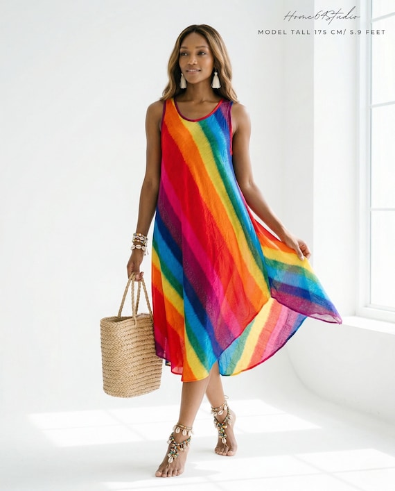rainbow dress women Rayon Sleeveless for Summer Festival Wear THE BASQUE WAIST WEDDING Folkloric Mexican Dress Width:D Med/Reg Parker Cotton Swing Dress