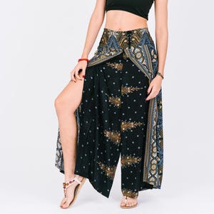 Boho Elephant Palazzo Pants: Smocked Waist Wide Leg Trousers