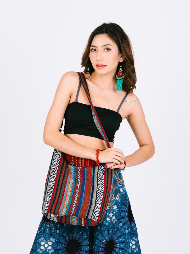Handmade Cotton Boho Sling Bag: Ethnic Crossbody Travel Purse image 3