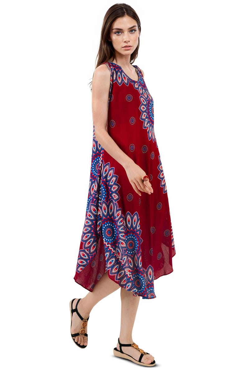 Rainbow Print Maxi Dress: Sleeveless Boho Summer Dress RSD05