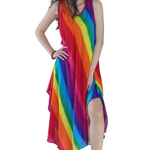 Rainbow Print Maxi Dress: Sleeveless Boho Summer Dress RSD03