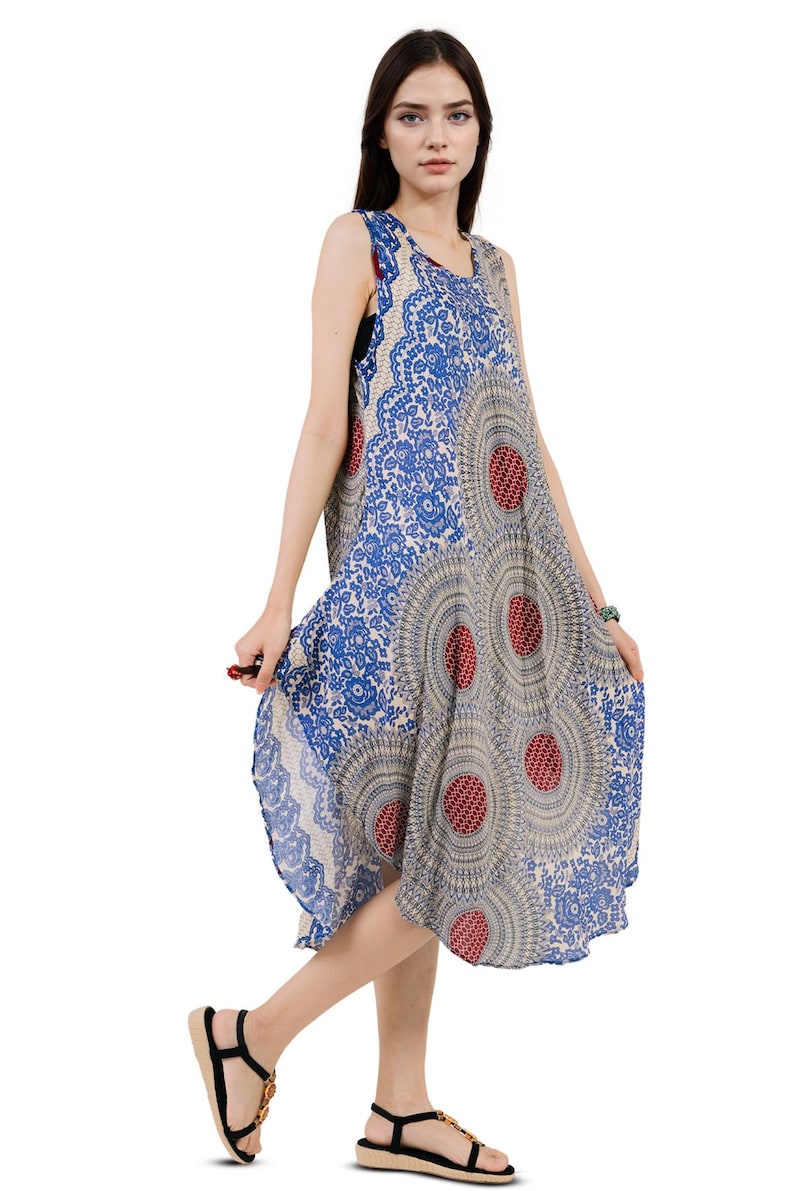 Rainbow Print Maxi Dress: Sleeveless Boho Summer Dress RSD011