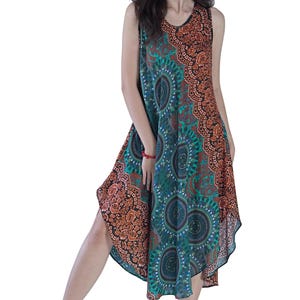 Rainbow Print Maxi Dress: Sleeveless Boho Summer Dress RSD01