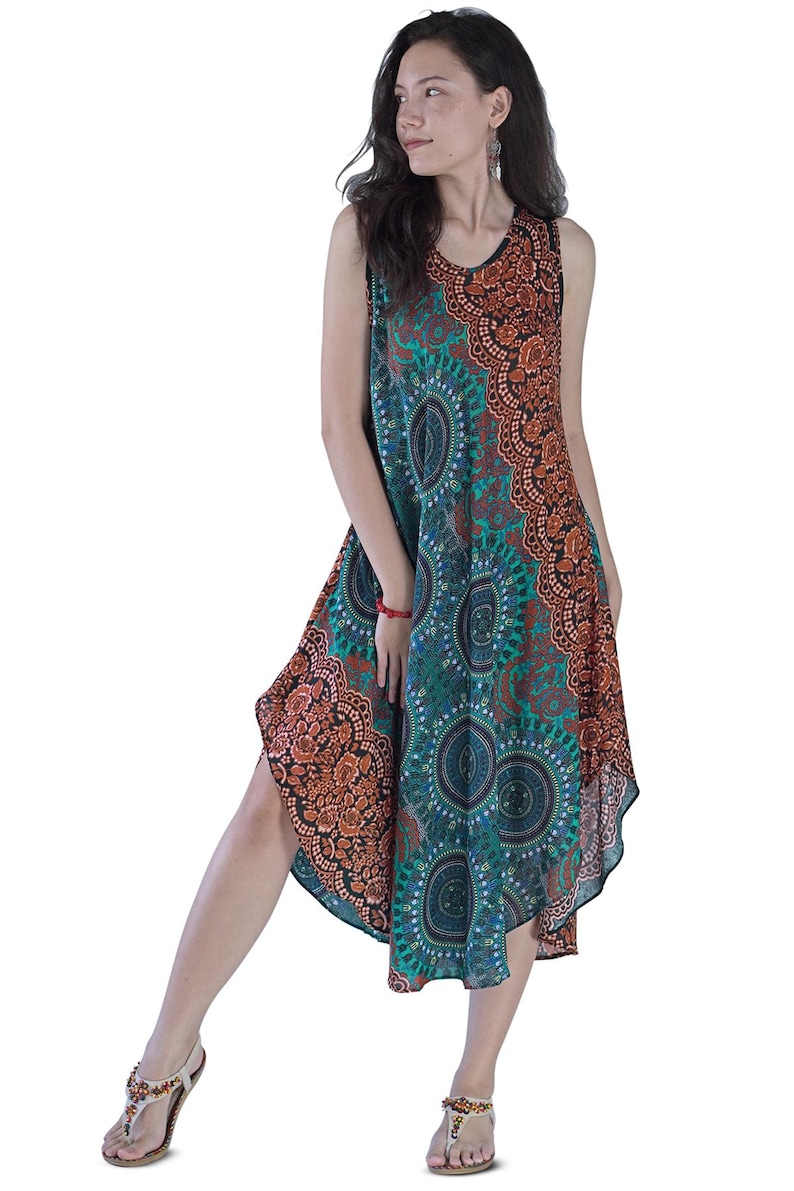 Rainbow Print Maxi Dress: Sleeveless Boho Summer Dress RSD01