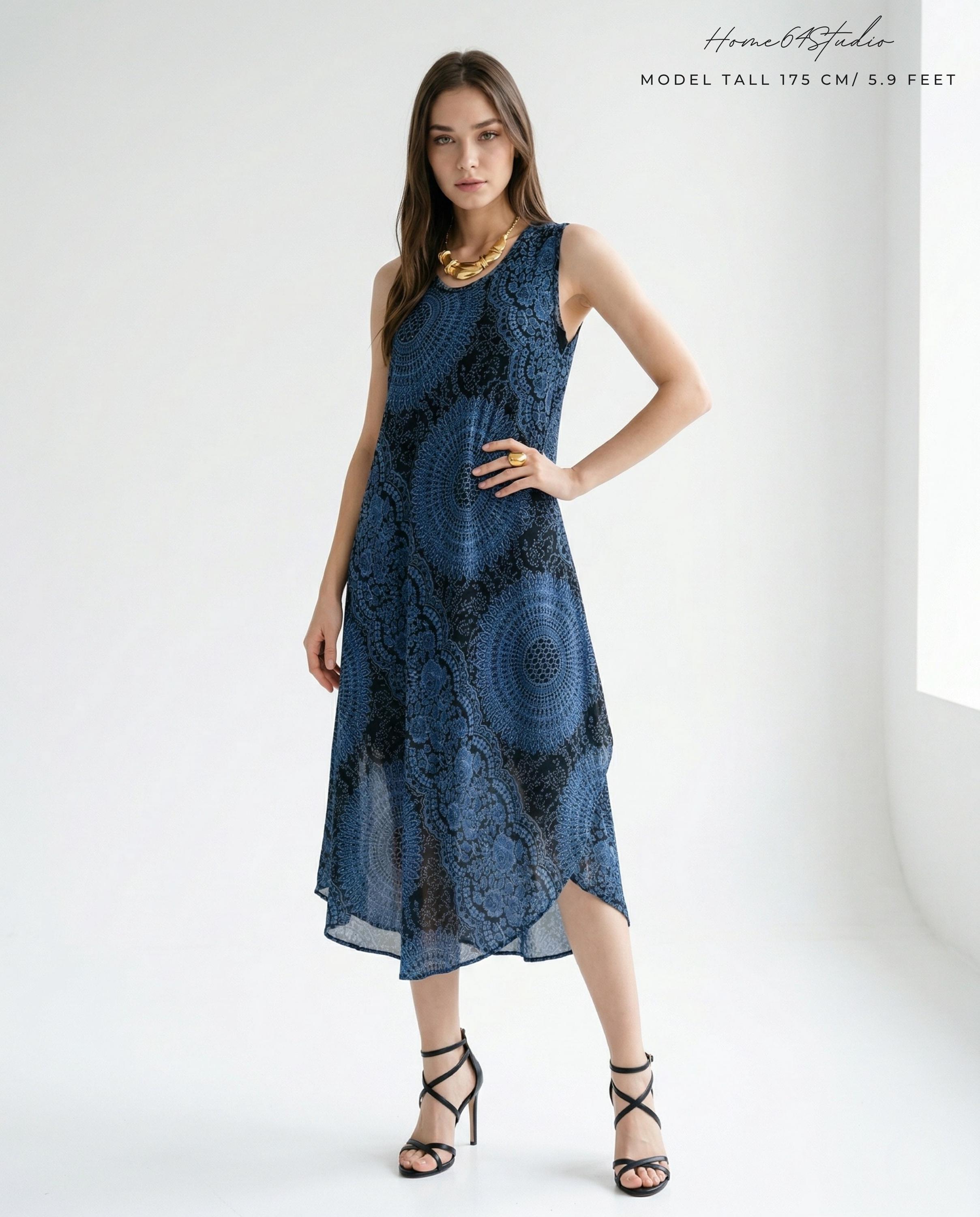 blue dress with sunflowers Embroidered vase dress with sunflowers and gladiolus – remulia main image 0