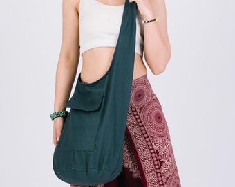 Handmade Cotton Crossbody Bag: Boho Travel Sling, Gray Shoulder Purse