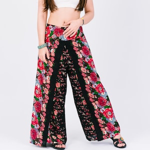 Bohemian Wide Leg Trousers for Women Summer Pants Harem Yoga Style – Floral Smocked Waist Palazzo Pants Lightweight Beachwear Home64Studio