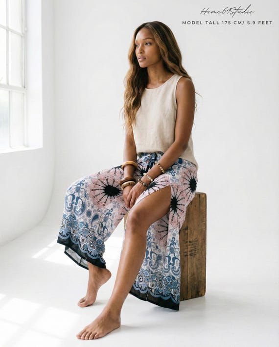 Pink Feather Palazzo Pants Flowy Boho Summer Beach Vacation Wear