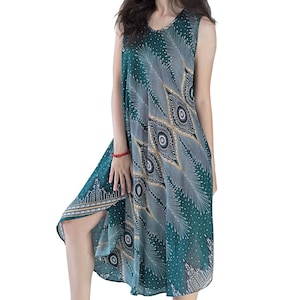 Rainbow Print Maxi Dress: Sleeveless Boho Summer Dress RSD02