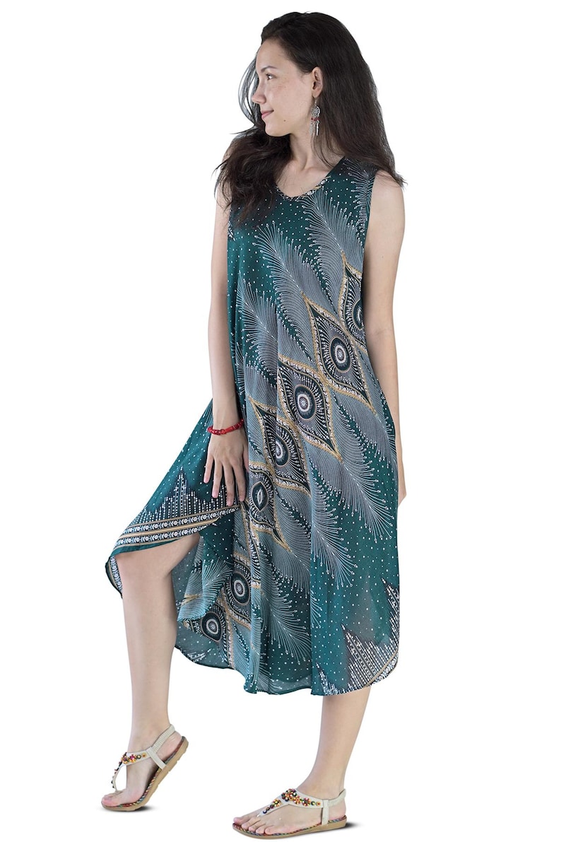 Rainbow Print Maxi Dress: Sleeveless Boho Summer Dress RSD02