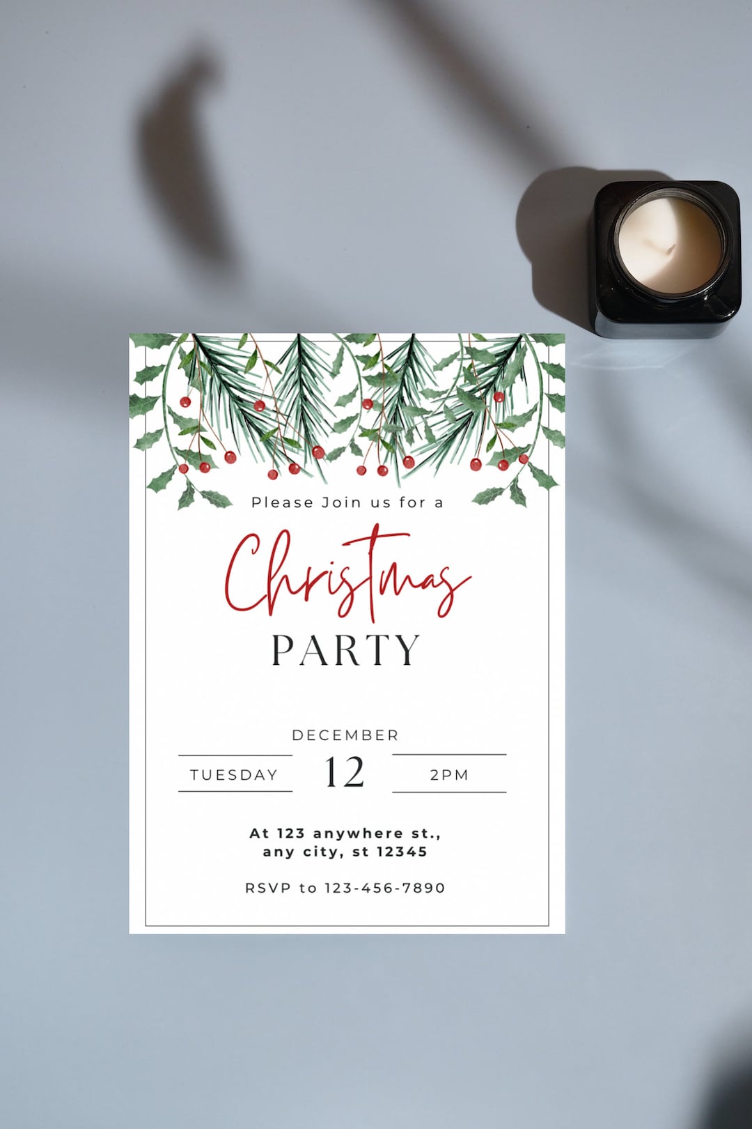 Festive Christmas Party Invitation Holiday Cheer, Joyful Merry Moments ...
