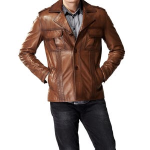 Manteau en cuir marron antique classique pour homme